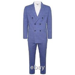 Harry Brown Two Piece Slim Fit Double-Breasted Suit in Blue Check
