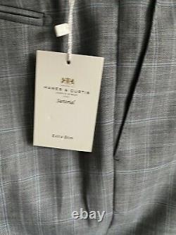 Hawes & Curtis Extra slim fit grey & light blue check Suit 100% wool 44L / 38W