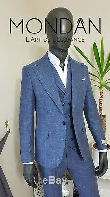 Herren Anzug 3 teilig Slim Fit Blau Smoking Suit Business NEU 2020