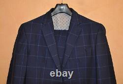 Holland & Sherry Men's Blue Wool/Mohair Check Luxury Suit Size MTM Fit M Medium