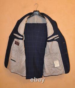 Holland & Sherry Men's Blue Wool/Mohair Check Luxury Suit Size MTM Fit M Medium