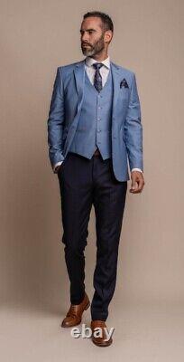 House Of Cavani Bond Ocean Blue 3 Piece Suit With Baresi Trousers & Tie Set. 40R