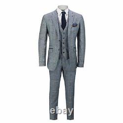 House Of Cavani Brendan Blue Check Slim Fit Men's 3 Piece Suit 52R