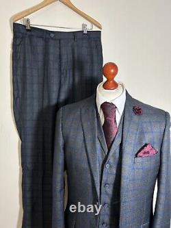 House of Cavani 3 Piece Suit Grey Check C40R WC40R W34R Leg 31.5 Slim Fit
