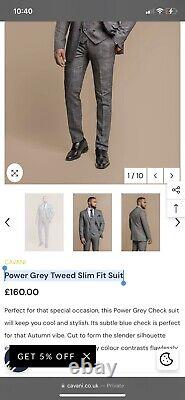 House of Cavani Power Grey Tweed Slim Fit Suit Clearance Sale Mens
