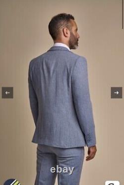 House of Cavani Wells Blue Tweed Slim Fit Three Piece Suit Clearance Sale mens