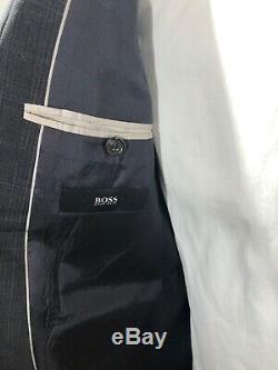 Hugo Boss Gray Plaid Check 2 Btn Slim Fit SUIT Flat Front Pants Mens Sz 38 S
