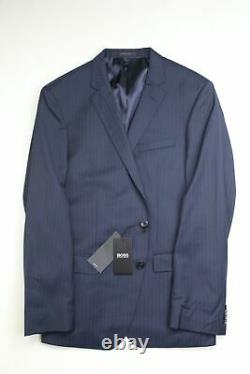 Hugo Boss Huge6/Genius5 Slim Fit Navy Striped Wool Suit 44R / 38W Blue 2020