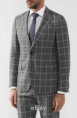 Hugo Boss Men's Grey Slim Fit Virgin Wool Windowpane Suit, Size 38R