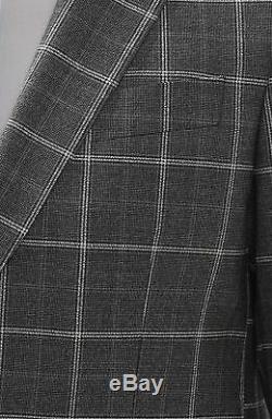 Hugo Boss Men's Grey Slim Fit Virgin Wool Windowpane Suit, Size 38R