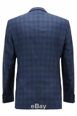 Hugo Boss Men's'Huge/Genius' Blue Slim Fit Virgin Wool Silk Checked Suit, 38R