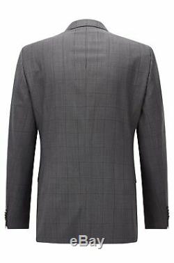 Hugo Boss Men's'Huge/Genius' Grey Slim Fit Virgin Wool Windowpane Suit, 44R