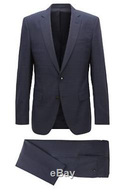 Hugo Boss Men's'Huge/Genius' Navy Plaid Slim Fit Italian Wool Suit, Size 48R