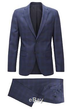 Hugo Boss Men's'Johnston/Lenon' Navy Plaid Slim Fit Italian Wool Suit, Size 40R