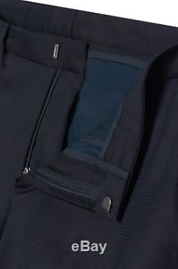 Hugo Boss Men's'Reyno/Wave' Slim Fit Wool Navy Stripe Weave Pattern Suit 42R