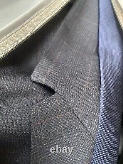 Hugo Boss Mens 3 Piece Suit Set Navy Blue Wool Check with tie