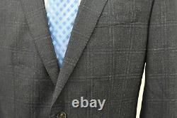 Hugo Boss Mens Dark Gray Notch Lapel Long Sleeve Wool Plaid Slim Fit Suit 44R