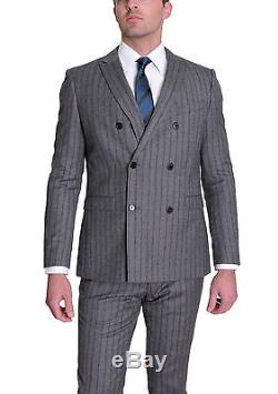 Hugo Boss Rusty/Win Slim Fit Gray Striped Double Breasted Flannel Wool Suit