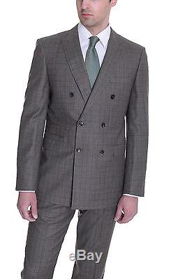 Hugo Boss Selection Slim Fit 42L 52T Brown Plaid Double Breasted Wool Suit