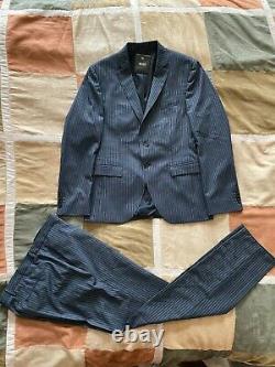 Hugo Boss reymond wenten navy blue pinstripe suit extra slim fit 38 S mens NEW