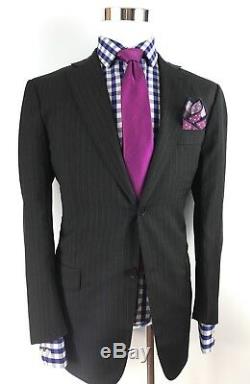 ISAIA Napoli Mens Charcoal-Grey Striped 2 Button Slim Fit Wool Suit 40R 34W 32W