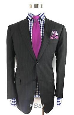ISAIA Napoli Mens Charcoal-Grey Striped 2 Button Slim Fit Wool Suit 40R 34W 32W