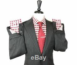 ISAIA Napoli Mens Grey Striped Slim Fit Working Cuffs Suit 42L 34W 33L