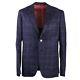 Isaia Slim-Fit Dark Blue Check Wool-Silk-Linen Suit 42R (Eu 52) Base Capri