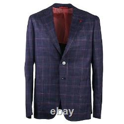 Isaia Slim-Fit Dark Blue Check Wool-Silk-Linen Suit 42R (Eu 52) Base Capri