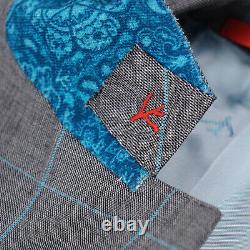 Isaia Slim-Fit Gray and Aqua Check Super 140s Wool Suit 40R (Eu 50) Gregorio