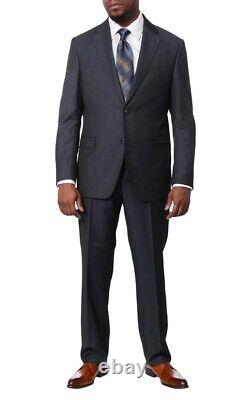 Italiano Men's Blue Sharkskin Ermenegildo Zegna Cloth Wool Slim Fit Suit