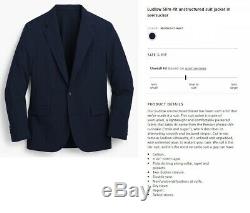 J. CREW Ludlow 38S seersucker blazer navy blue suit jacket cotton slim-fit 38 S