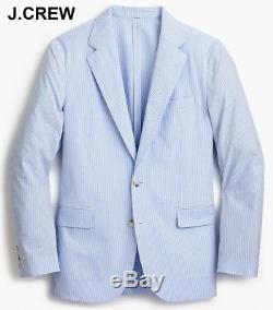 J. CREW Ludlow seersucker blazer blue white stripe suit jacket slim-fit 38S 38 S