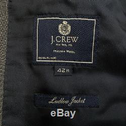 J Crew Ludlow Charcoal Gray Italian Wool w Pickstitchin 2 Btn Slim Fit Suit 42R