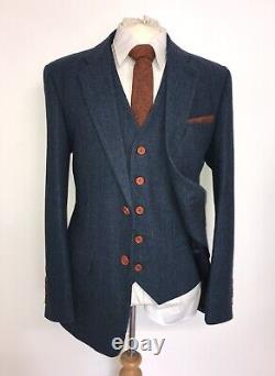 JENNIS & WARMANN Slim Fit 3 PIECE BLUE TWEED SUIT 40 Reg -W34 L30 -BRAND NEW