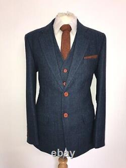 JENNIS & WARMANN Slim Fit 3 PIECE BLUE TWEED SUIT 40 Reg -W34 L30 -BRAND NEW