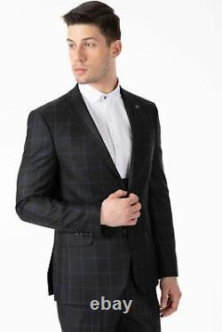 Jack Martin Peaky Blinders Style Ash Grey Check Tailored Fit 3 Piece Suit