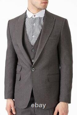 Jack Martin Peaky Blinders Style Grey Tweed Tailored Fit 3 Piece Suit
