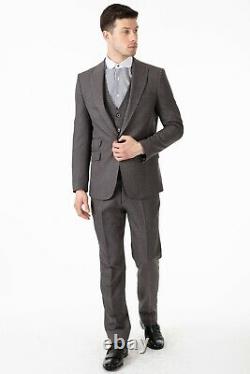 Jack Martin Peaky Blinders Style Grey Tweed Tailored Fit 3 Piece Suit