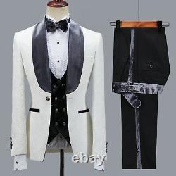 Jacquard Jacket Men Suit Slim Fit Wedding Tuxedo Velvet Lapel Groom Party Suits