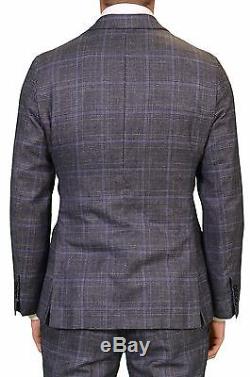 KITON Napoli Hand Made Blue Glen Plaid Wool Flannel Suit 50 US 40 Slim Fit