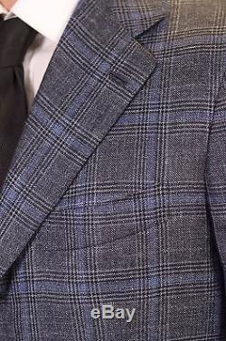 KITON Napoli Hand Made Blue Glen Plaid Wool Flannel Suit 50 US 40 Slim Fit