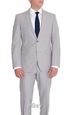 Kenneth Cole New York Slim Fit Light Gray Striped Two Button Cotton Suit