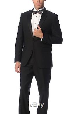 Kenneth Cole New York Slim Fit Solid Black Two Button Wool Tuxedo Suit