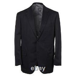 Kiton Slim-Fit Solid Black Mid-Weight Cotton Suit with Flat-Front Pants 46R