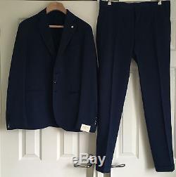 LBM 1911 Lubiam Men's Dandy Ltd Edition Mid Blue Slim Fit Cotton Suit Eu 54 New