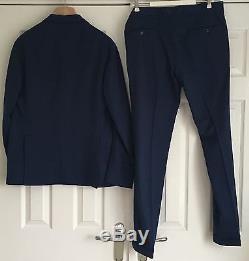 LBM 1911 Lubiam Men's Dandy Ltd Edition Mid Blue Slim Fit Cotton Suit Eu 54 New