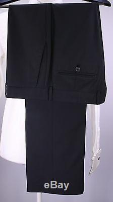 LOUIS VUITTON Uniformes Solid Black Slim Fit 2-Btn Wool Peak Lapel Suit 42R