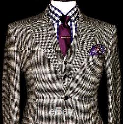 Luxury Mens Hackett London Tweed Puppytooth Slim Fit 3 Piece Suit 38r W32 X L32