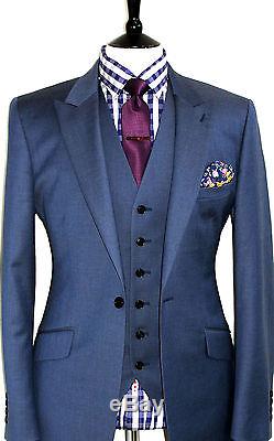 Luxury Mens Reiss London Navy Blue Slim Fit 3 Piece Fitted Suit 40r W34 X L31